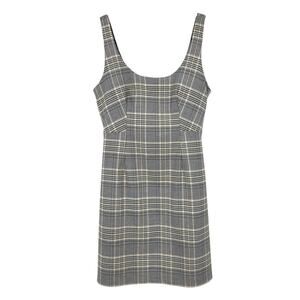 Banana Republic Womens Plaid Sleeveless Mini Dress Sz 6 Gray White Academia 90s